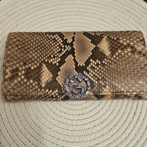 Gucci Handbags - Gucci Python Continental Wallet w/ Crystal GG Logo | Box & Dustbag